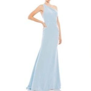 Ieena for Mac Duggal Powder Blue One Shoulder Jersey Dress Gown Mermaid 2 New